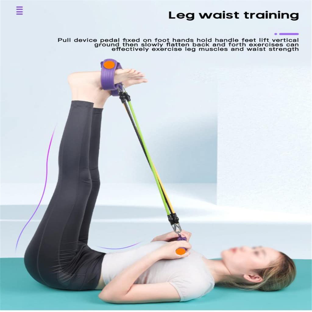 5-Tube Resistance Band Trainer with Foot Pedal for Full Body Workout