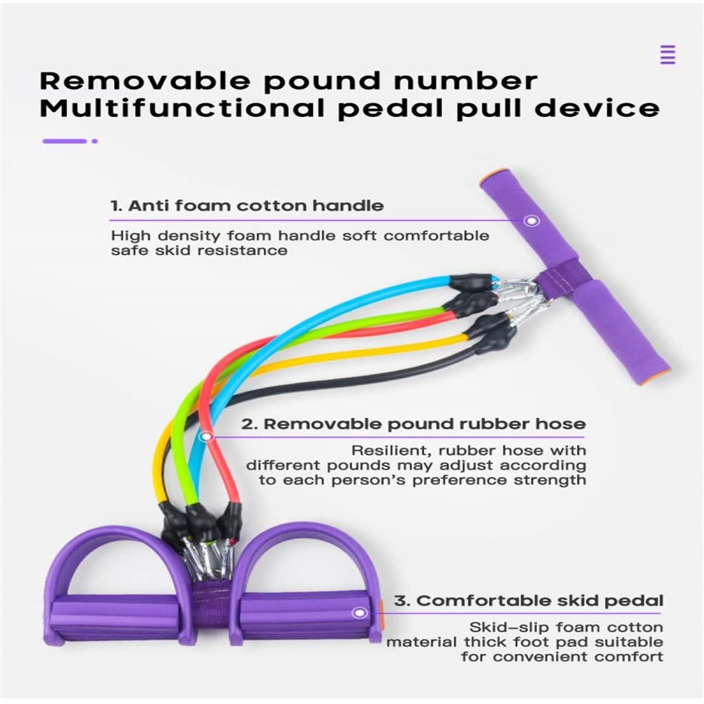 5-Tube Resistance Band Trainer with Foot Pedal for Full Body Workout
