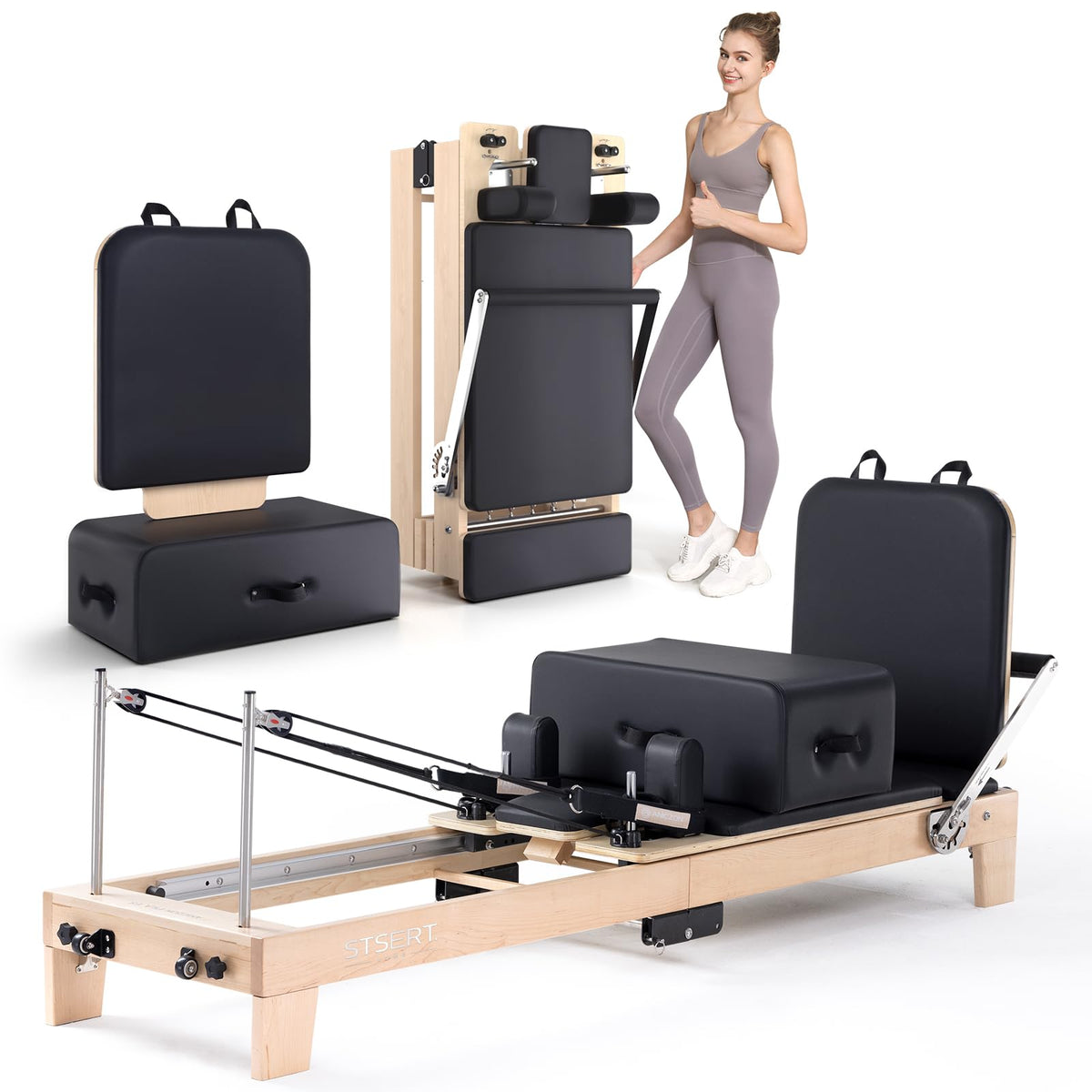 Pilates Reformer Machine with Accessories for Home & Studio Training