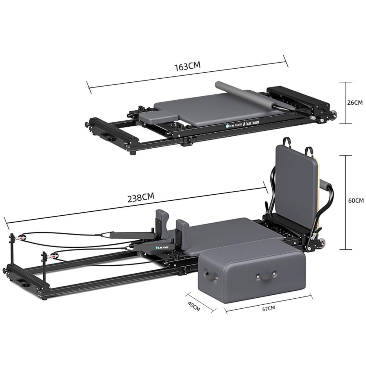 Pilates Reformer Bed with Adjustable Foot Bar for Core & Flexibility Training