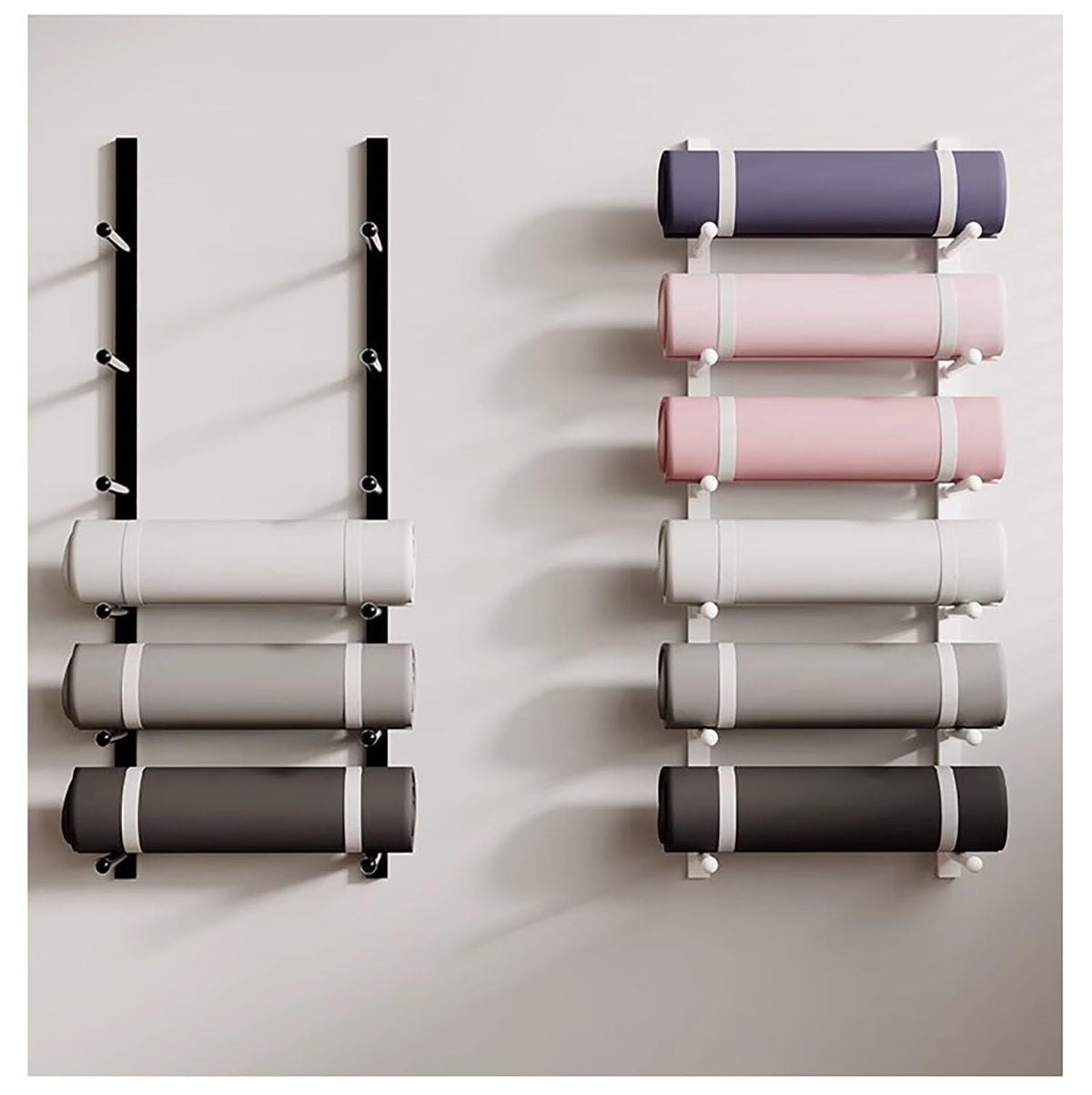 Wall-Mounted Yoga Mat Storage Rack for Home Gym Organization