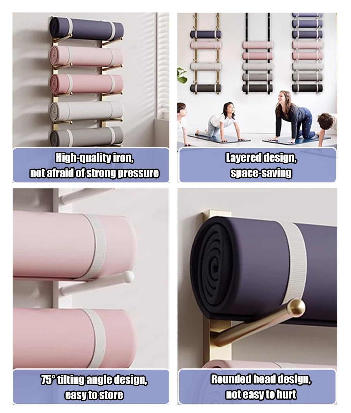 Wall-Mounted Yoga Mat Storage Rack for Home Gym Organization