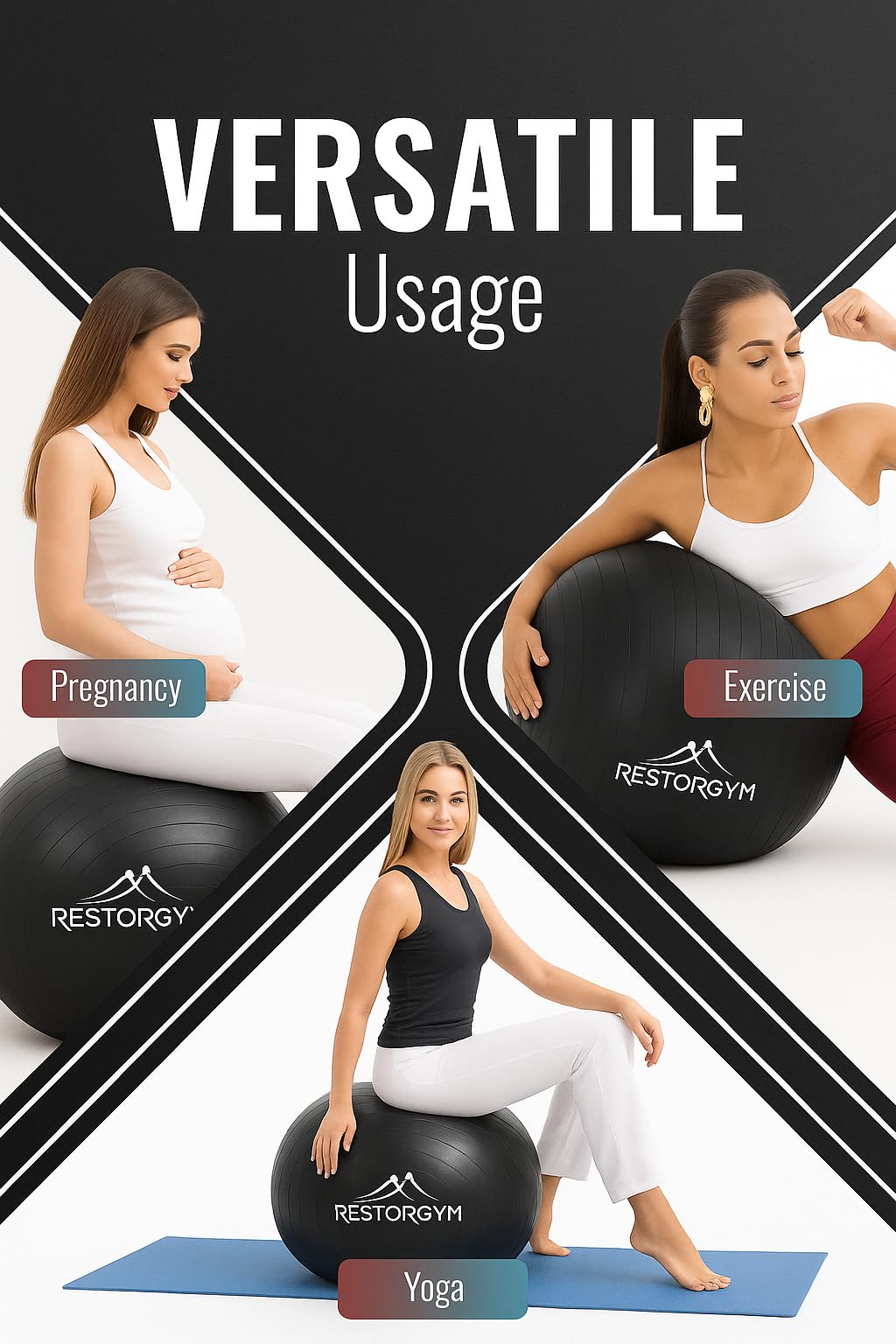 Yoga Ball & Peanut Ball Set for Fitness, Balance & Core Training