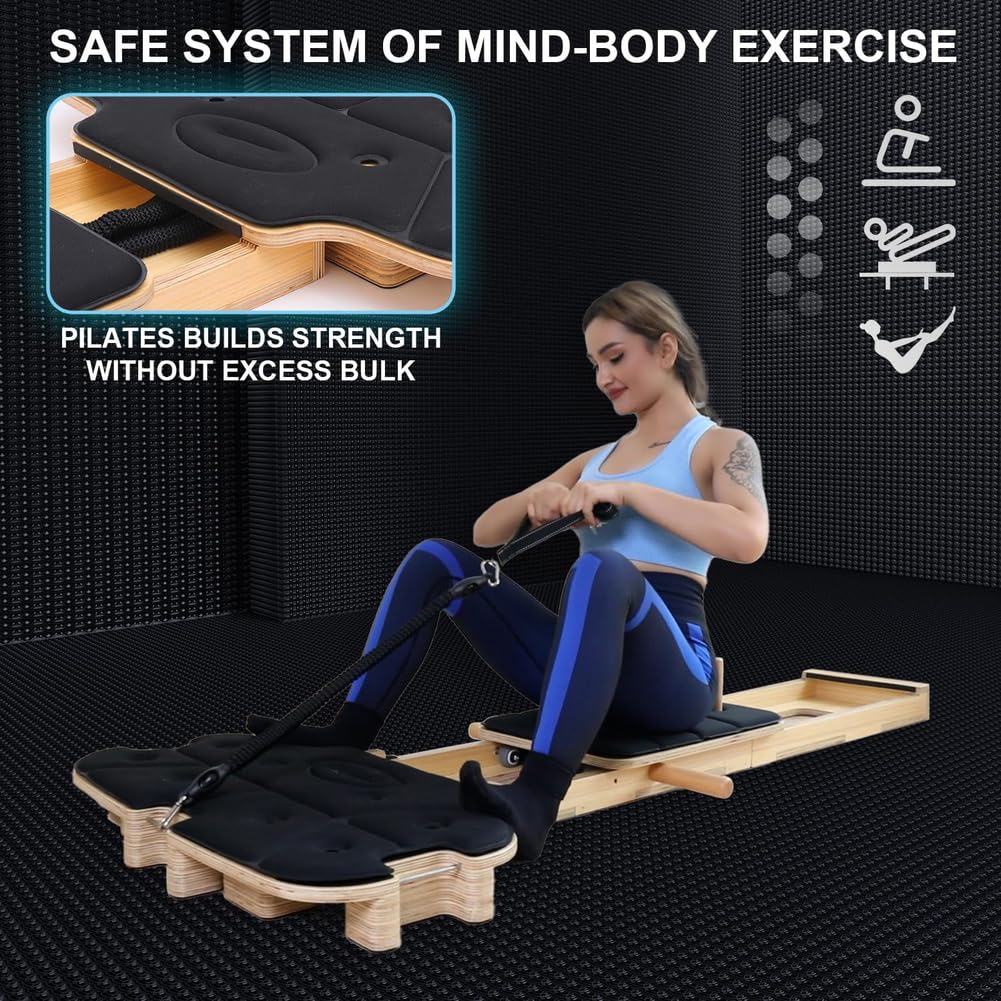 Foldable Pilates Core Training Bed with Resistance Bands for Home Fitness