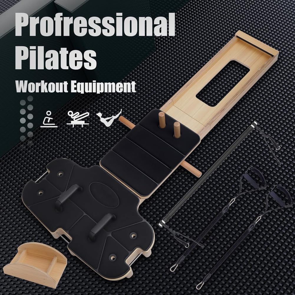 Foldable Pilates Core Training Bed with Resistance Bands for Home Fitness