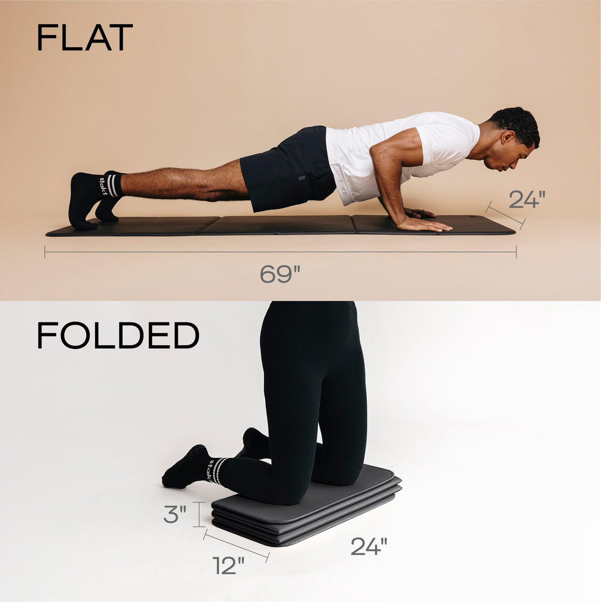 Stakt Foldable Yoga Mat Pro - Non Slip 2 in 1 Fitness Exercise Mat