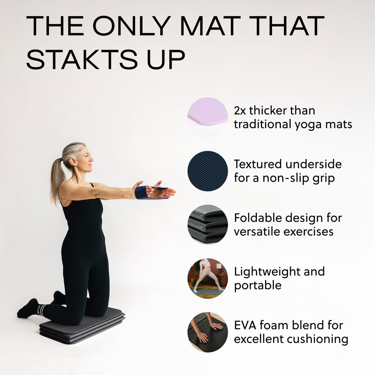 Stakt Foldable Yoga Mat Pro - Non Slip 2 in 1 Fitness Exercise Mat