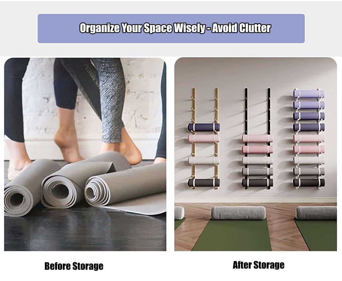 Wall-Mounted Yoga Mat Storage Rack for Home Gym Organization