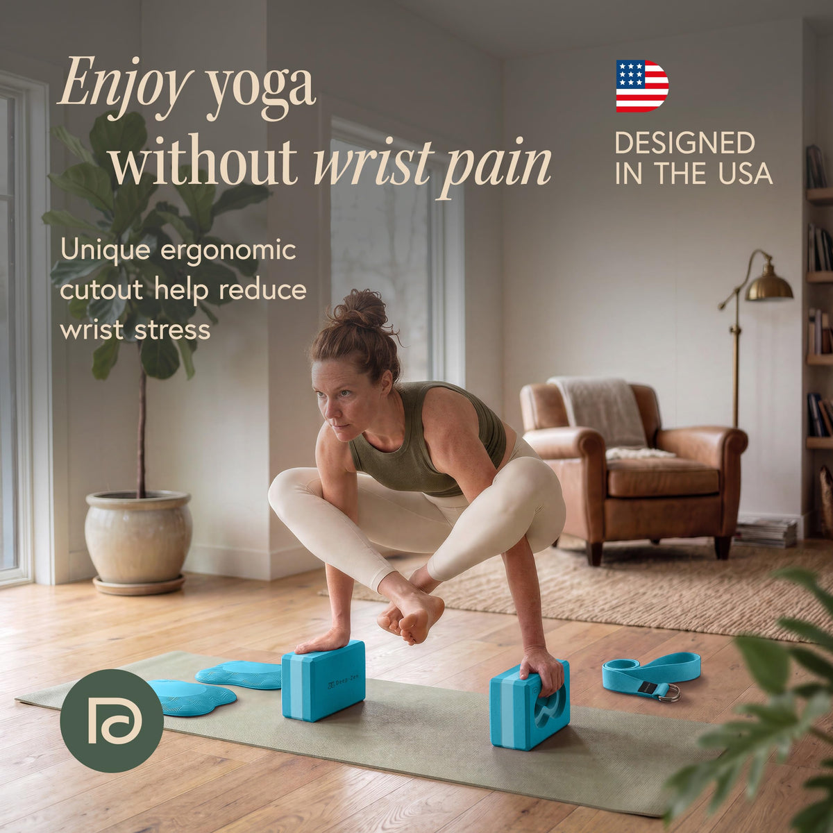 Yoga Block Set with Wrist Support, Knee Pads & Strap for Yoga Training