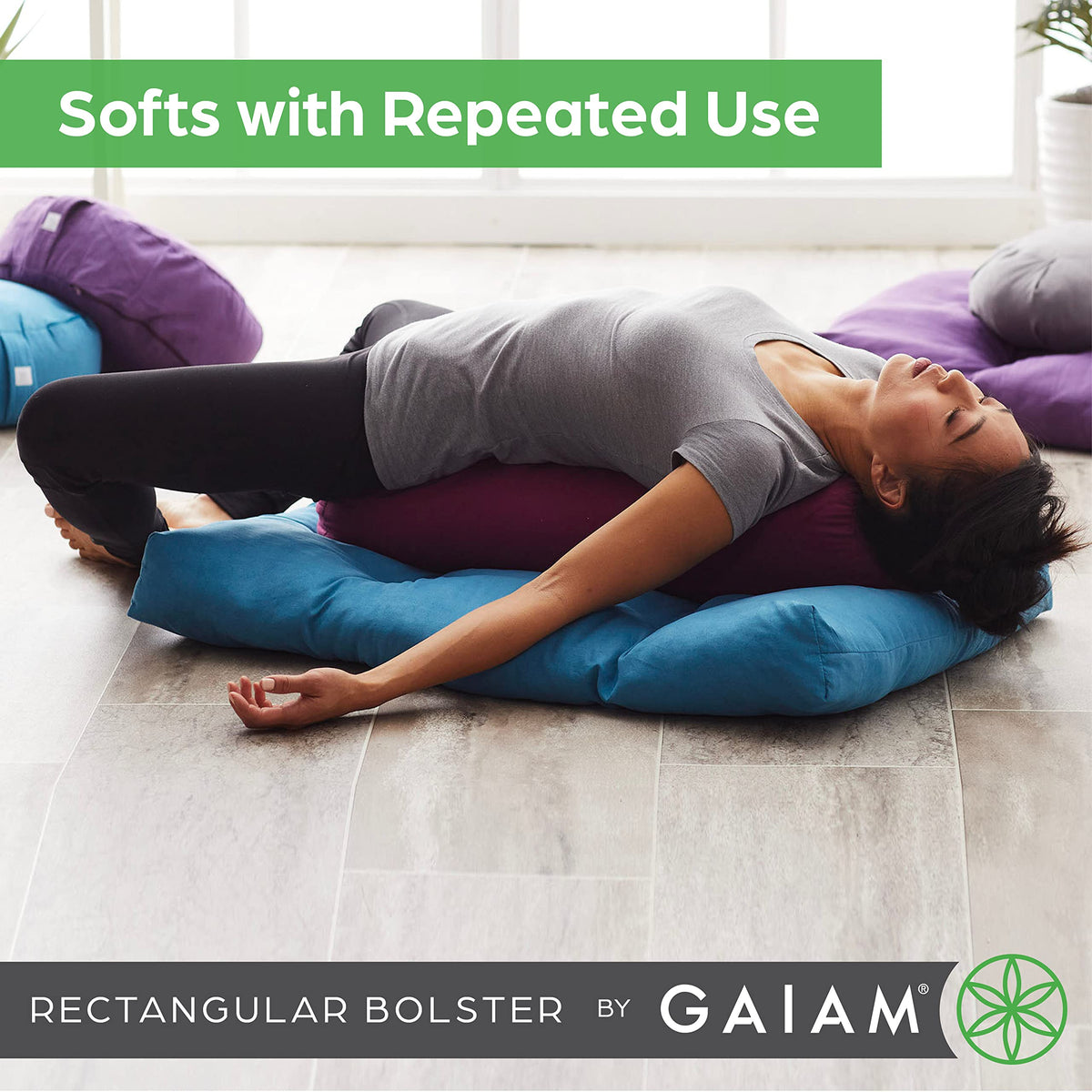 Gaiam Yoga Bolster Pillow, Supportive Cushion for Restorative Yoga