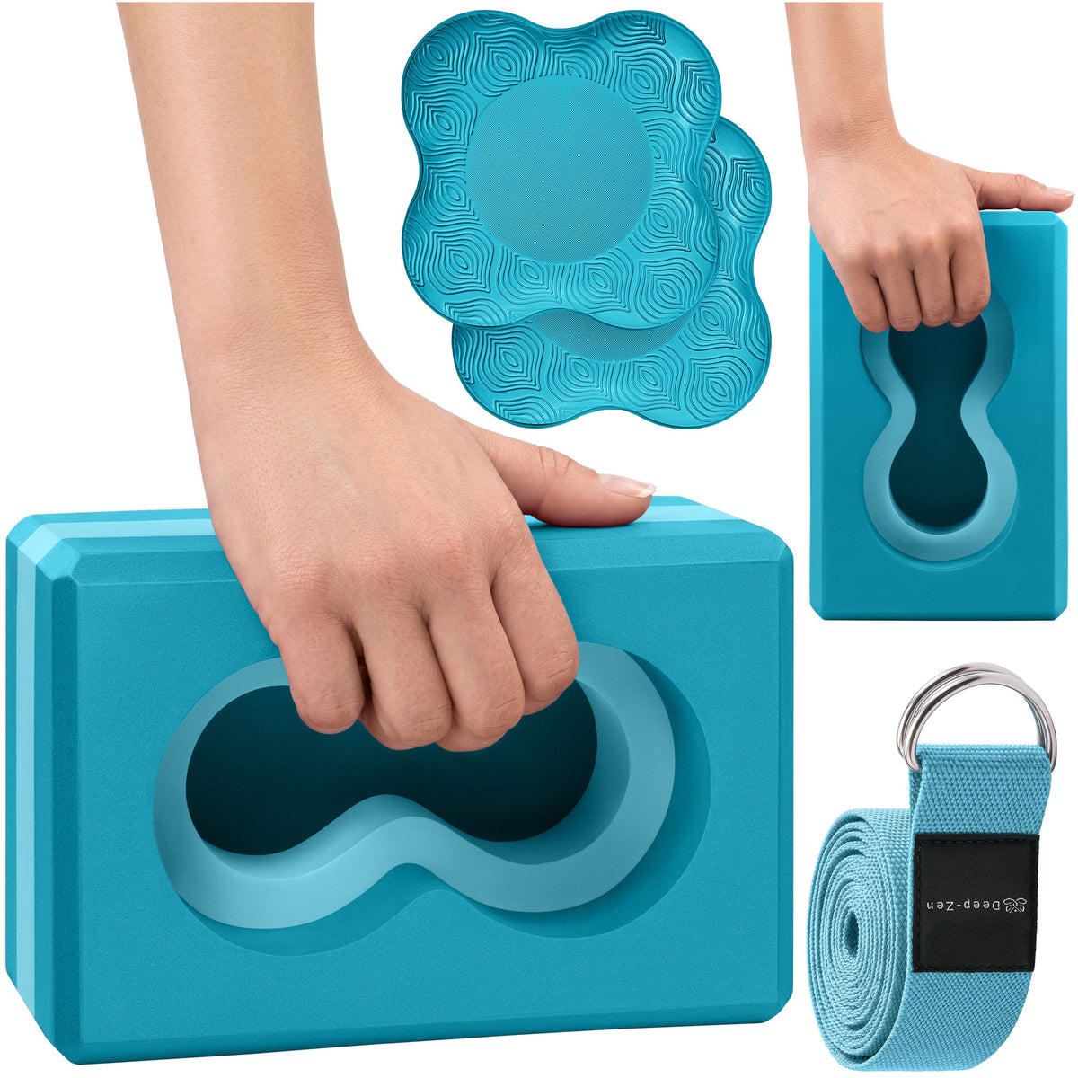 Yoga Block Set with Wrist Support, Knee Pads & Strap for Yoga Training